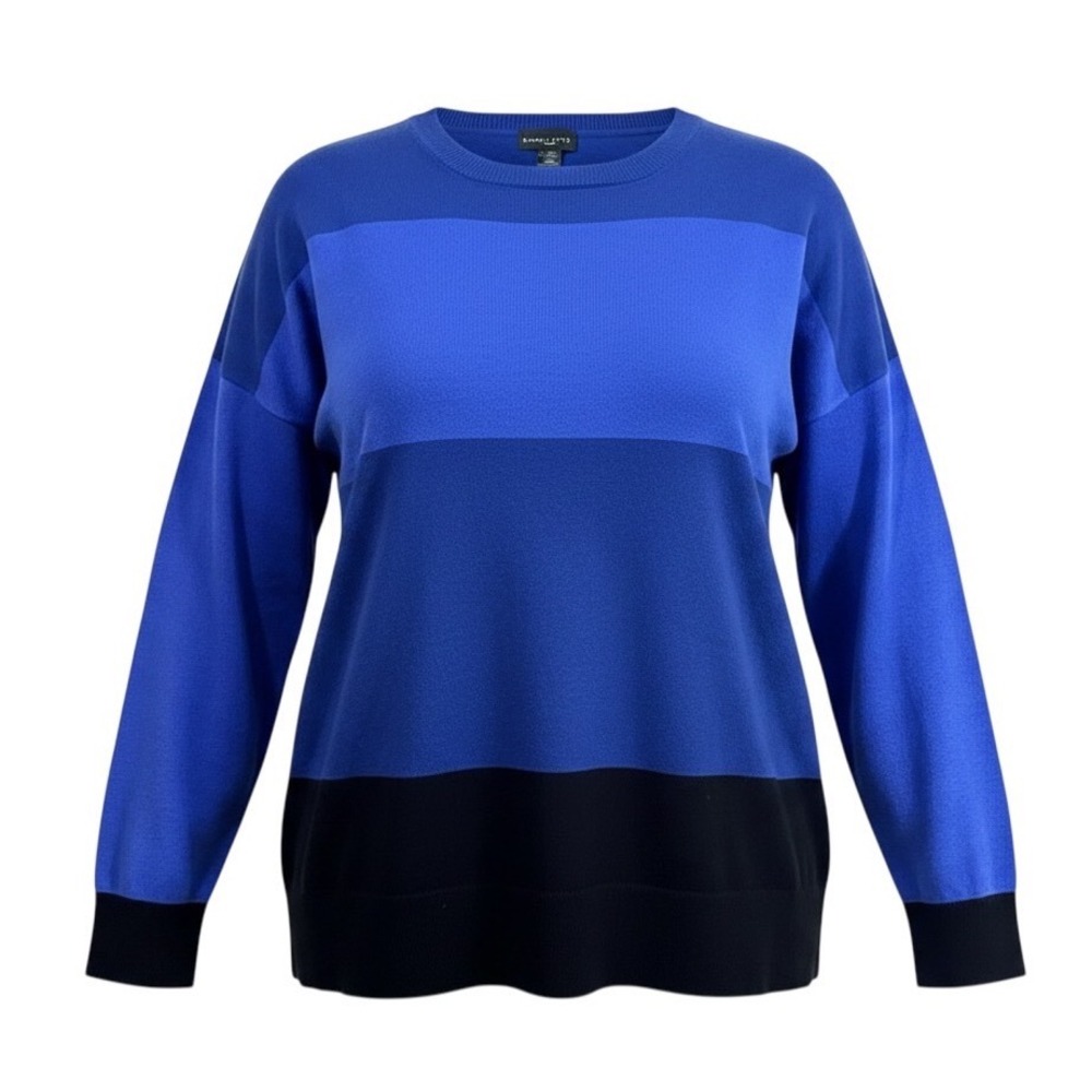 Simply Styl by Sears Blue Colorblock Crewneck Sweater XL Long Sleeve Pullover